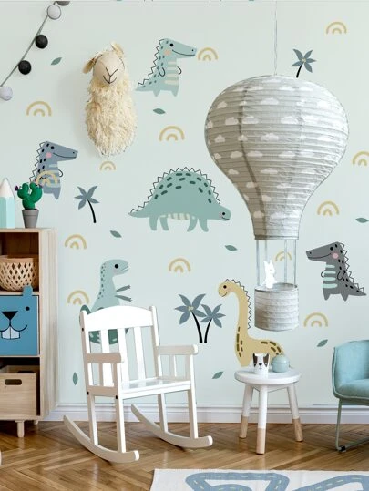1套/組 2款卡通恐龍彩虹裝飾壁貼