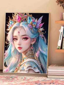 卡通维吾尔族女孩5D钻石马赛克画现代艺术刺绣满钻圆形马赛克壁挂家居客厅装饰十字绣套装 - 彩色 - 查看 3