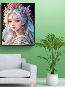 卡通维吾尔族女孩5D钻石马赛克画现代艺术刺绣满钻圆形马赛克壁挂家居客厅装饰十字绣套装 - 彩色 - 查看 2