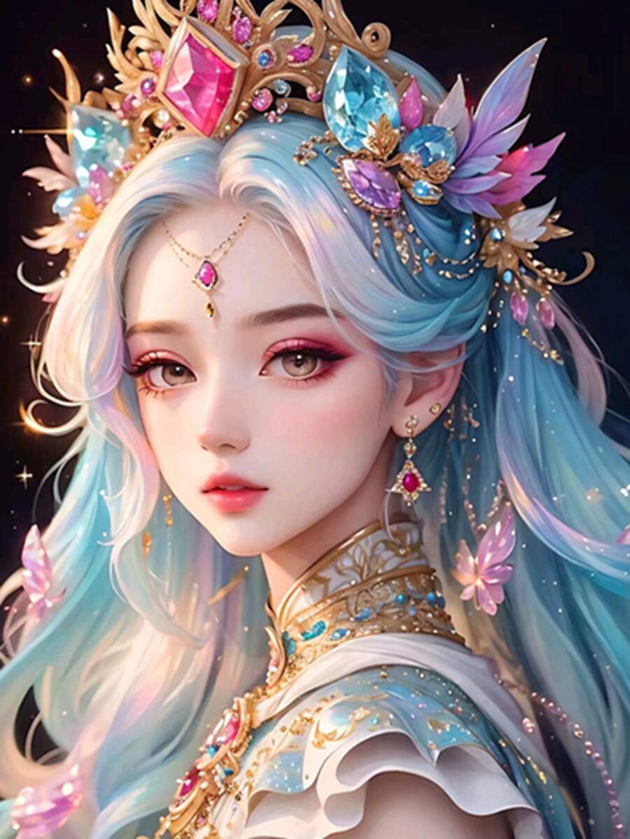 卡通维吾尔族女孩5D钻石马赛克画现代艺术刺绣满钻圆形马赛克壁挂家居客厅装饰十字绣套装 - 彩色 - 查看 1