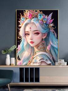 卡通维吾尔族女孩5D钻石马赛克画现代艺术刺绣满钻圆形马赛克壁挂家居客厅装饰十字绣套装 - 彩色 - 查看 5