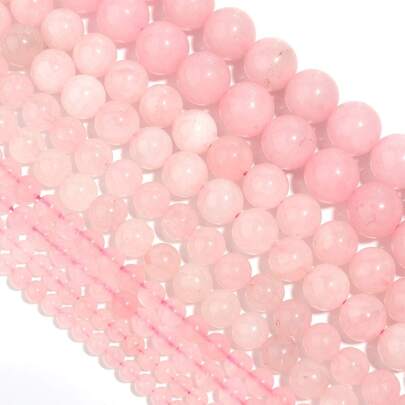 1串天然玫瑰石英珠，粉色天然宝石珠，适合制作珠宝、DIY手链和项链