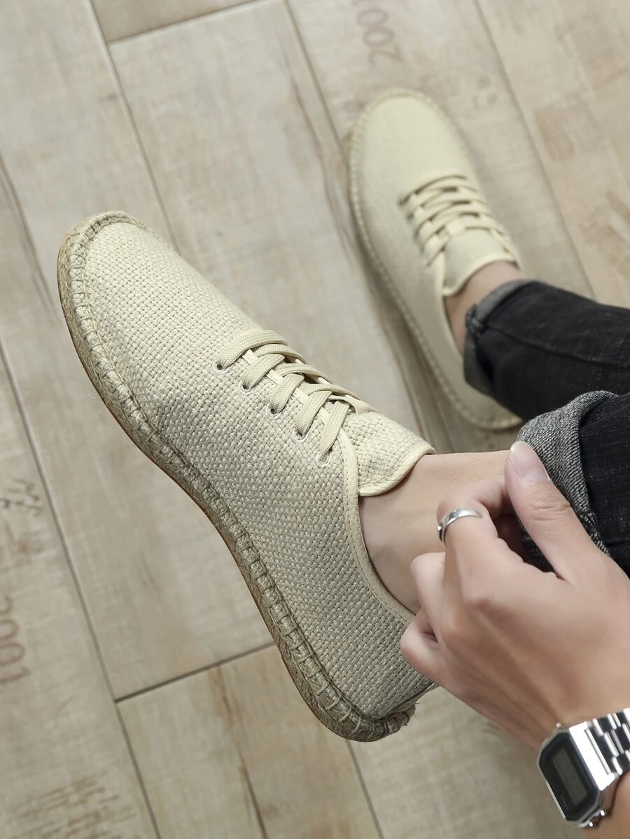 1雙男士簡約風亚麻漁夫鞋 - 米色 - 查看 1