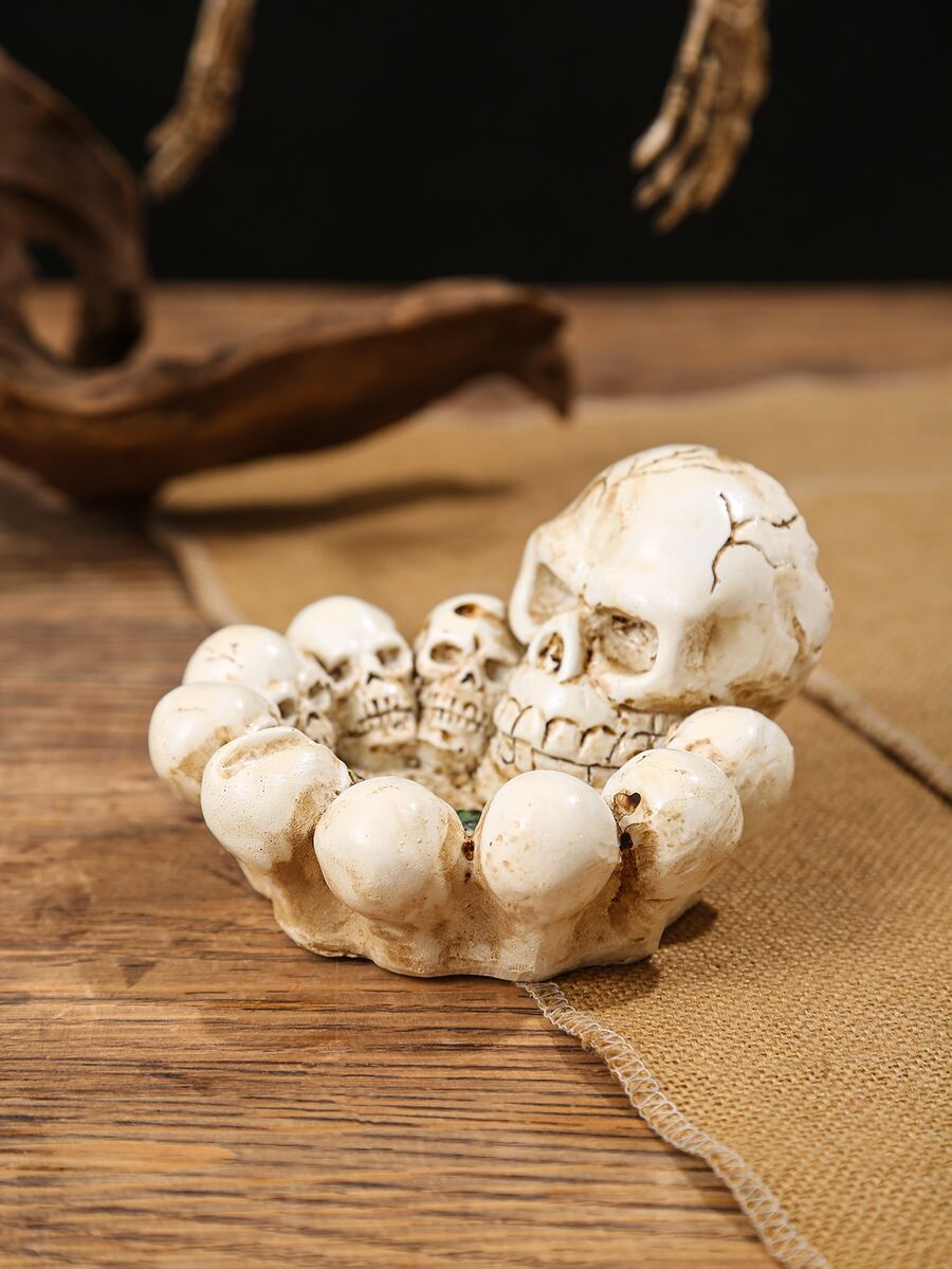 1件创意个性化树脂骷髅烟灰缸酒吧桌饰万圣节派对装饰 - 白色 - 查看 1