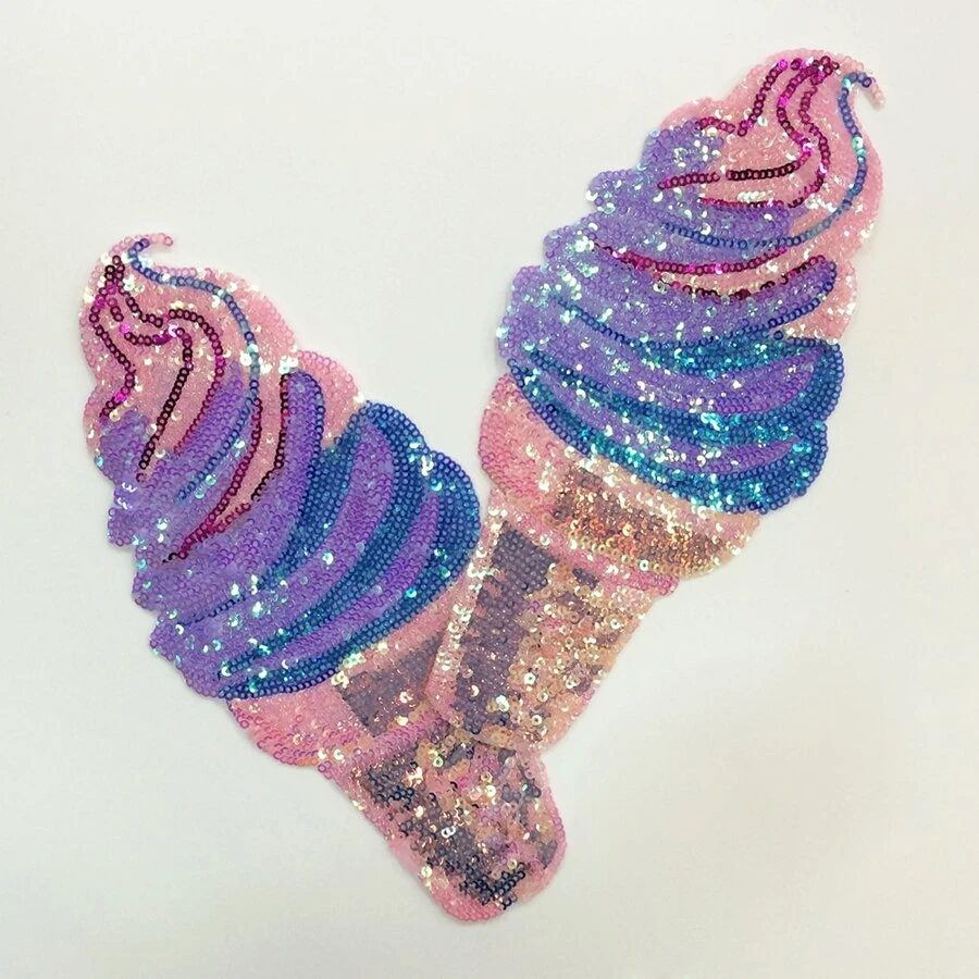 2pcs Glitter Sequined Ice Cream Applique Patch With Sequin Embroidery - Purple - View 1