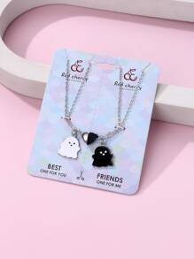 2入組女孩鬼形鋅合金黑色&白色油心項鏈套裝適用於日常穿著 - 黑與白 - 查看 4