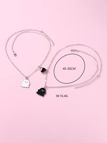 2入組女孩鬼形鋅合金黑色&白色油心項鏈套裝適用於日常穿著 - 黑與白 - 查看 5