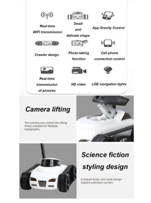 Coche Rc Con Cámara Para Niños, Control Remoto Giratorio De 360° De Alta Velocidad Para Niños Y Niñas, Coches De Carreras Recargables Con Luces Intermitentes Y Sonido Dinámico Para Adultos - Blanco y Negro - Ver 5