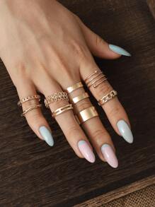 8pcs Simple Geometric Ring Set For Women's Travel, Stylish Accessory For Matching Outfits - Yellow Gold - View 1