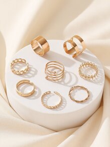 8pcs Simple Geometric Ring Set For Women's Travel, Stylish Accessory For Matching Outfits - Yellow Gold - View 2