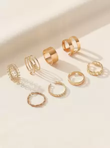 8pcs Simple Geometric Ring Set For Women's Travel, Stylish Accessory For Matching Outfits - Yellow Gold - View 3