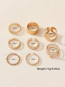 8pcs Simple Geometric Ring Set For Women's Travel, Stylish Accessory For Matching Outfits - Yellow Gold - View 4