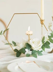 1 Pieza Corona De Flores De Boda Con Forma Hexagonal, Adorno De Centro De Mesa Y Decoración De Mesa De Apoyo - Dorado - Ver 1