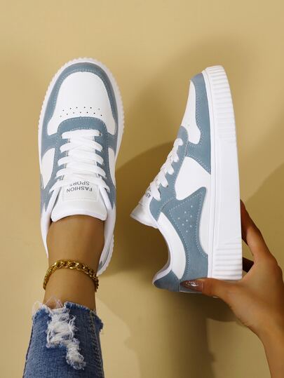 Women's Comfortable And Breathable White And Blue Sports Sneakers
