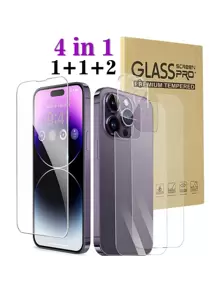 1入組高清鋼化玻璃屏幕保護貼+2入組鋼化玻璃背蓋保護貼+1入組高清鋼化玻璃相機鏡頭保護貼，適用於蘋果11-15系列 - 無色 - 查看 1