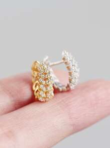 1pair Women's S925 Silver Earrings With Cubic Zirconia In Leaf And Ear Of Wheat Design Holiday - Yellow Gold - View 3