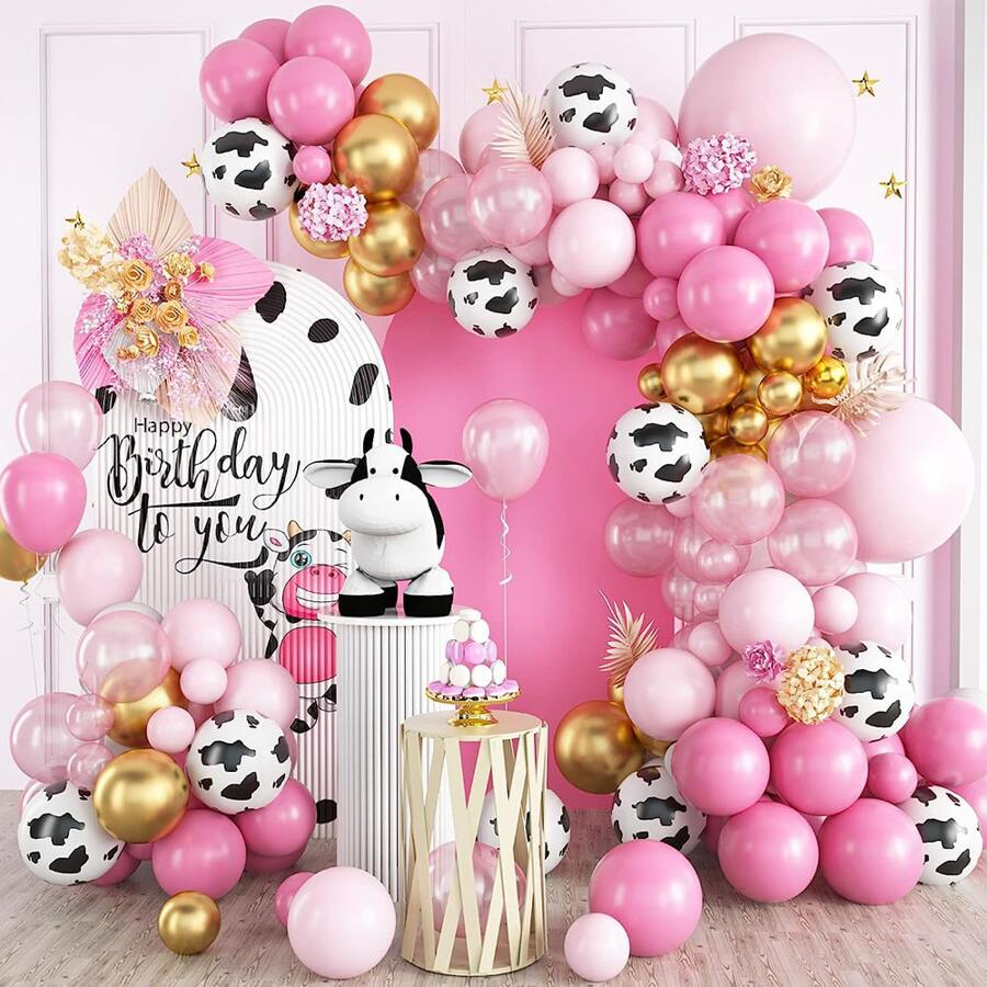 Juego de arco de globos rosa con diseño de vaca linda, decoración para fiesta con temática de vaca, guirnalda de globos con forma de vaca para fiesta de cumpleaños de niña, 1 pieza, Navidad - Multicolor - Ver 1