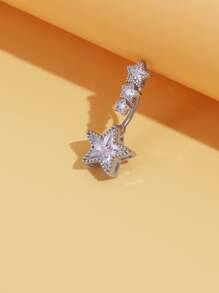 迷人的鑽石裝飾星形肚臍環,適合女士日常穿著和派對身體飾品 - 銀色 - 查看 3