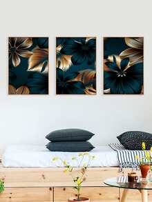 3入組黑金色植物葉子印花葉子靈感裝飾性畫作壁畫現代畫布壁藝術裝飾北歐葉子畫,抽象黑金色畫布海報家居客廳臥室裝飾3種大小無框 - 金色 - 查看 2