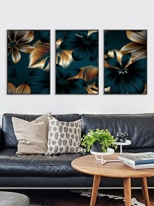 3入組黑金色植物葉子印花葉子靈感裝飾性畫作壁畫現代畫布壁藝術裝飾北歐葉子畫,抽象黑金色畫布海報家居客廳臥室裝飾3種大小無框 - 金色 - 查看 1