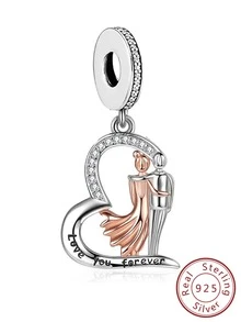 1入diy心形吊墜,925純銀'永遠愛你'刻字,男女均適用,適合情人節、婚禮和派對 - 銀色 - 查看 1