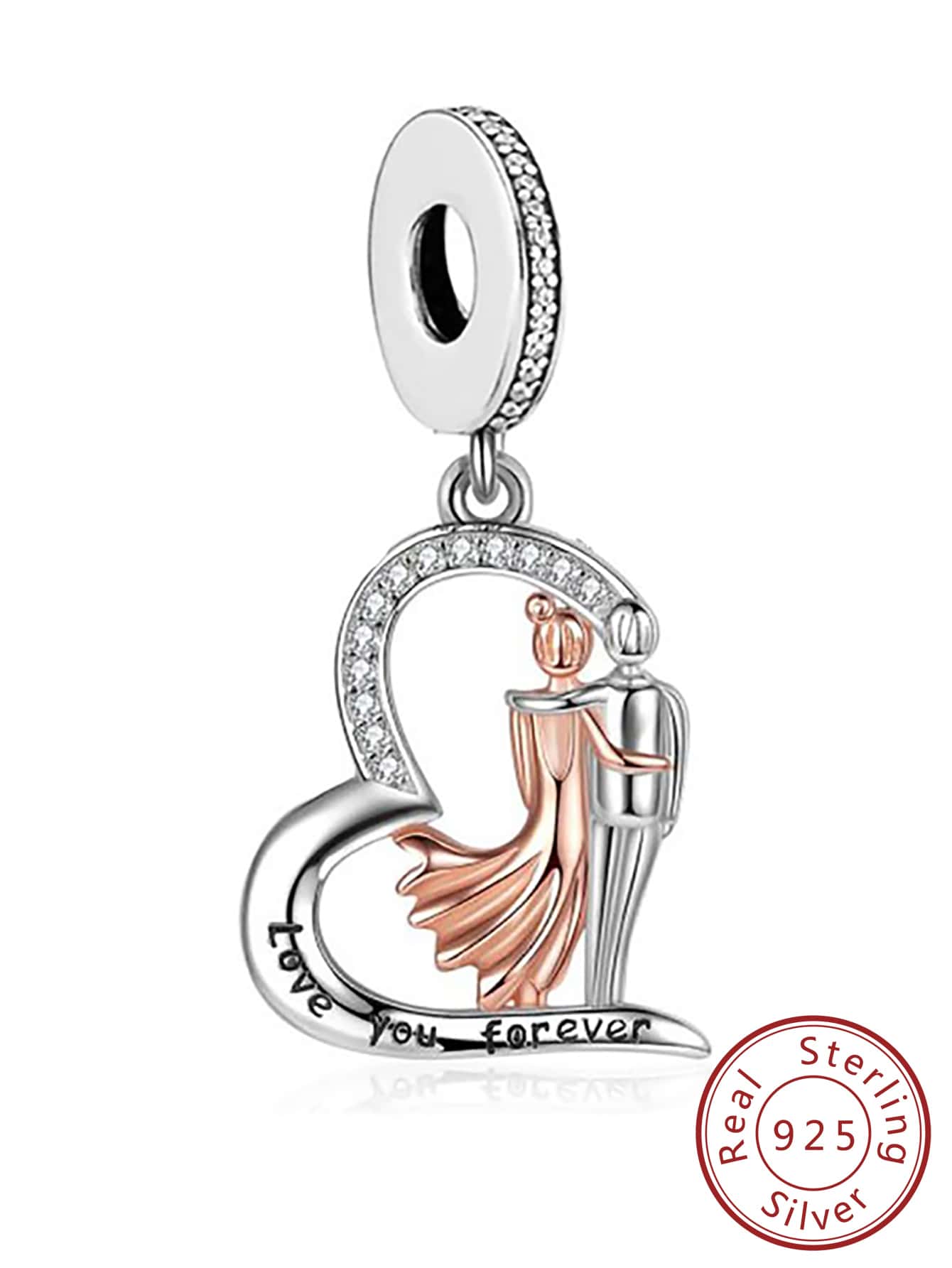 1入diy心形吊墜,925純銀'永遠愛你'刻字,男女均適用,適合情人節、婚禮和派對 - 銀色 - 查看 1