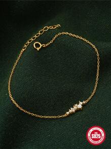 1 Vòng Tay Mạ Vàng 18K Vòng Tay Đính Đá Cubic Zirconia Cổ Điển Không Gây Dị Ứng Bạc 925 Vòng Tay Kim Cương Giả Vòng Tay Trang Sức Cho Phụ Nữ Cô Gái - Vàng - Xem 3