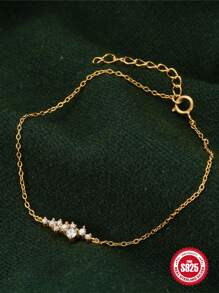 1 Vòng Tay Mạ Vàng 18K Vòng Tay Đính Đá Cubic Zirconia Cổ Điển Không Gây Dị Ứng Bạc 925 Vòng Tay Kim Cương Giả Vòng Tay Trang Sức Cho Phụ Nữ Cô Gái - Vàng - Xem 5