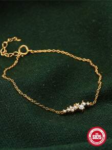 1 Vòng Tay Mạ Vàng 18K Vòng Tay Đính Đá Cubic Zirconia Cổ Điển Không Gây Dị Ứng Bạc 925 Vòng Tay Kim Cương Giả Vòng Tay Trang Sức Cho Phụ Nữ Cô Gái - Vàng - Xem 6