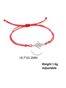 1pc Women's Stainless Steel Little Ball Pendant Red Cord Adjustable Bracelet, Unisex Couple Gift - White - View 5