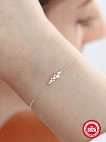 1PC 18K Gold Plated  Bracelet Classic Hypoallergenic Cubic Zirconia Bracelet 925  Sterling Silver Rhinestone Round Bracelet Wedding Bridal Rhinestone Bracelets Jewelry for Women Girls - Silver - View 7