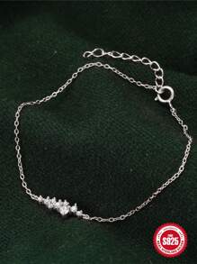 1PC 18K Gold Plated  Bracelet Classic Hypoallergenic Cubic Zirconia Bracelet 925  Sterling Silver Rhinestone Round Bracelet Wedding Bridal Rhinestone Bracelets Jewelry for Women Girls - Silver - View 4