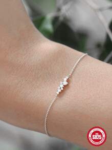 1PC 18K Gold Plated  Bracelet Classic Hypoallergenic Cubic Zirconia Bracelet 925  Sterling Silver Rhinestone Round Bracelet Wedding Bridal Rhinestone Bracelets Jewelry for Women Girls - Silver - View 6