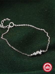 1PC 18K Gold Plated  Bracelet Classic Hypoallergenic Cubic Zirconia Bracelet 925  Sterling Silver Rhinestone Round Bracelet Wedding Bridal Rhinestone Bracelets Jewelry for Women Girls - Silver - View 5