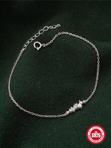 1PC 18K Gold Plated  Bracelet Classic Hypoallergenic Cubic Zirconia Bracelet 925  Sterling Silver Rhinestone Round Bracelet Wedding Bridal Rhinestone Bracelets Jewelry for Women Girls - Silver - View 2