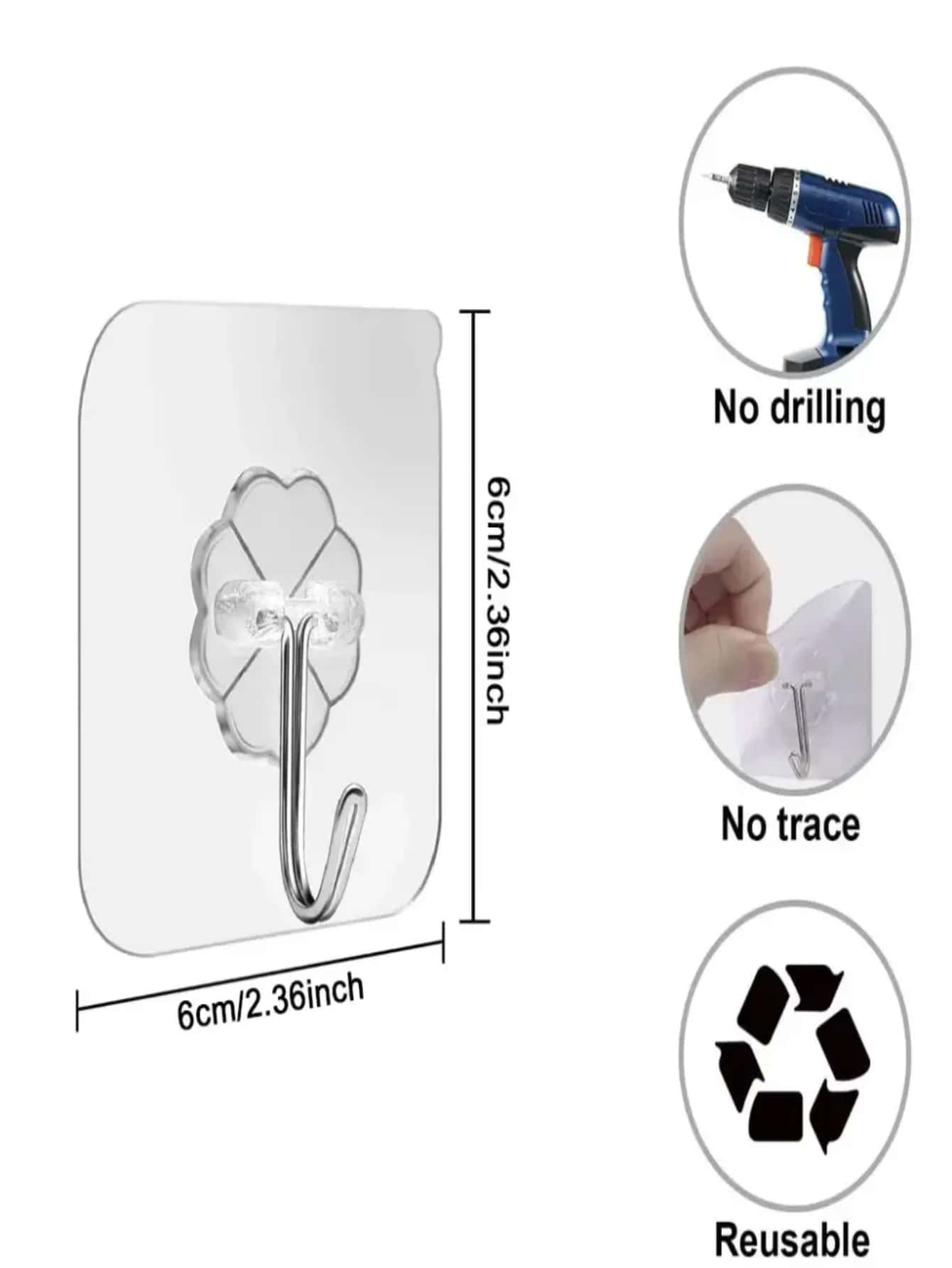 10pcs Nodrill Traceless Hooks, Strong Adhesive Hook For Storage