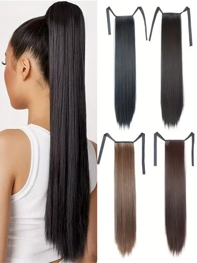 Long Straight Ponytail Extensions With Ties Natural Looking Synthetic Hair Extensions For Women Girls