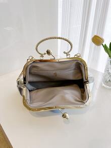 Solid Color Pu Envelope Clutch Bag With Rhinestone Decoration & Chain Strap For Women - Silver - View 7