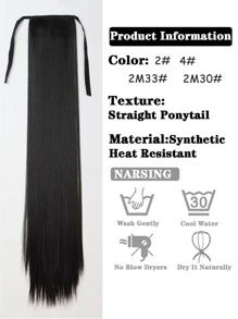 Long Straight Ponytail Extensions With Ties Natural Looking Synthetic Hair Extensions For Women Girls - Black-brown - View 3