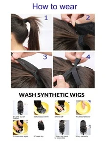 Long Straight Ponytail Extensions With Ties Natural Looking Synthetic Hair Extensions For Women Girls - Black-brown - View 6