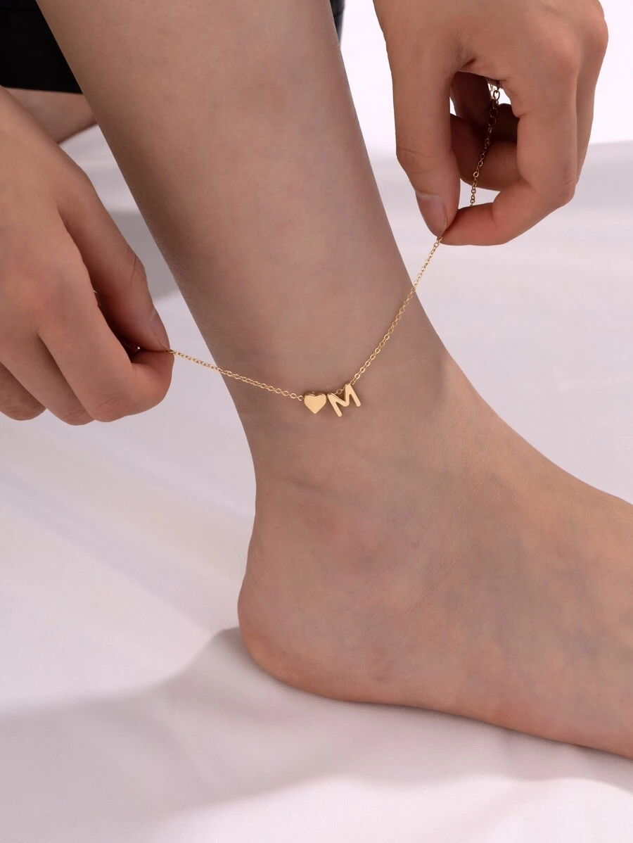 1pc Fashionable Ladies' Letter Detail Anklet - Yellow Gold - View 1