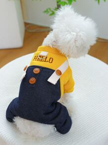 1 quần áo cho thú cưng chó mèo quần áo mùa đông lót cotton giữ nhiệt dày ấm áp Hello yếm - Vàng - Màu vàng - Xem 1