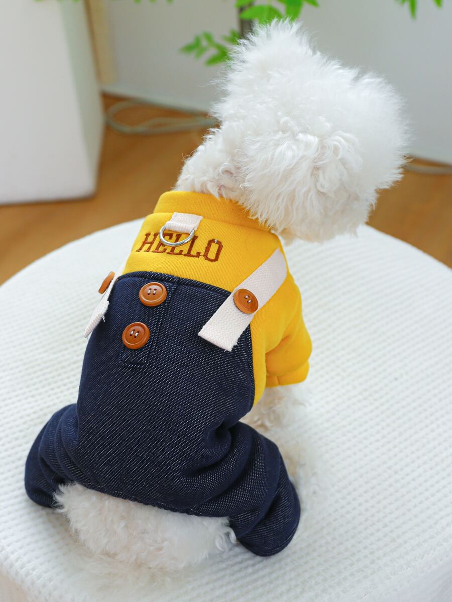 1 quần áo cho thú cưng chó mèo quần áo mùa đông lót cotton giữ nhiệt dày ấm áp Hello yếm - Vàng - Màu vàng - Xem 1