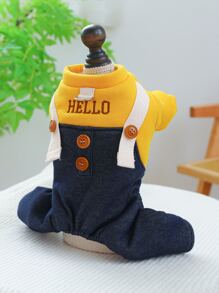 1 quần áo cho thú cưng chó mèo quần áo mùa đông lót cotton giữ nhiệt dày ấm áp Hello yếm - Vàng - Màu vàng - Xem 3