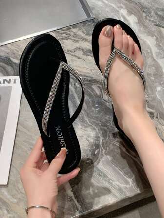 Women's Rhinestone Decor Fairy Style Flat Sandals For Beach Vacation