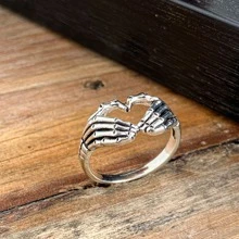 1pc Dark Style Hand Shaped Ring, Hip Hop Street Style - Silver - View 3