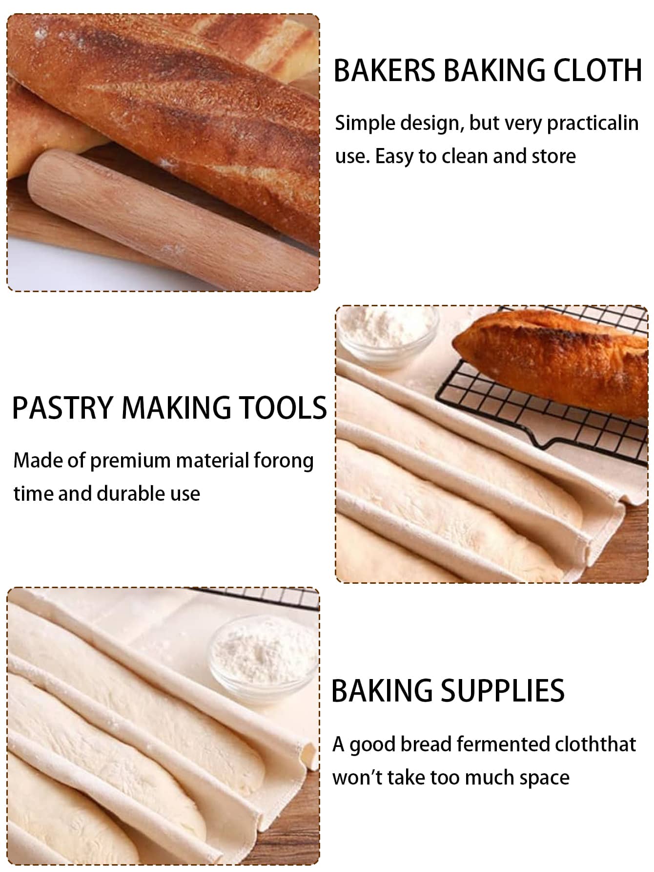1pc Professional Bakers Couche, Heavy Duty Linen Pastry Proofing Cloth for Bread Dough Baking
