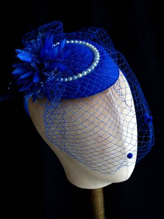 1 pieza Tocado de velo vintage azul marino y mini sombrero para la novia, dama de honor, fiesta de boda, sesión de fotos