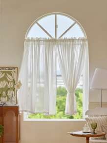 1入組美式風格蕾絲半窗戶窗簾適用於廚房&客廳 - 白色 - 查看 2