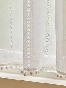1入組美式風格蕾絲半窗戶窗簾適用於廚房&客廳 - 白色 - 查看 5